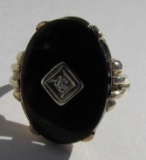 ONYX DIAMOND RING 14K YELLOW GOLD SIZE 7 1/2