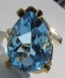 HUGE 16 X 12MM BLUE TOPAZ RING SOLID GOLD SIZE 8