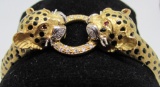 18KT GOLD DIAMOND RUBY PANTHER BANGLE BRACELET