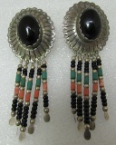 CONCHO EARRINGS STERLING SILVER ONYX