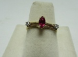 GENUINE RUBY & DIAMOND RING 14K YELLOW GOLD SIZE 6