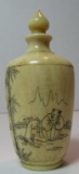 CARVED FOSSIL ASIAN SNUFF BOTTLE JAR SIGNED