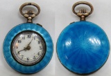 BLUE ENAMEL GUILLOCHE POCKET WATCH 800 SILVER
