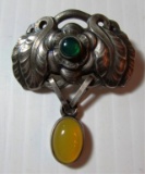 GEORG JENSEN STERLING SILVER PIN AMBER AGATE