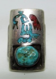 NATIVE TURQUOISE STERLING SILVER RING INLAID
