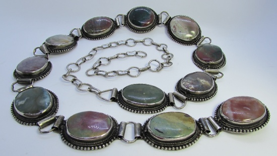 SOUTHWEST AGATE STONE SILVER CONCHO BELT 42 INCHES