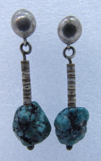 HEISHI BEAD & TURQUOISE EARRINGS STERLING SILVER