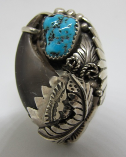JOE TSO BEAR CLAW TURQUOISE RING STERLING SILVER