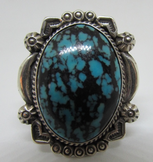 R TOM SPIDERWEB TURQUOISE RING STERLING SILVER