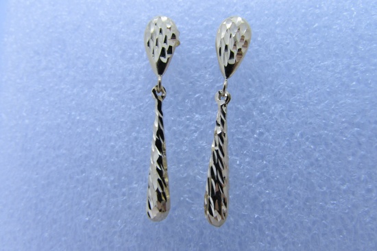 EARRINGS 14K YELLOW GOLD DIAMOND CUT DANGLE