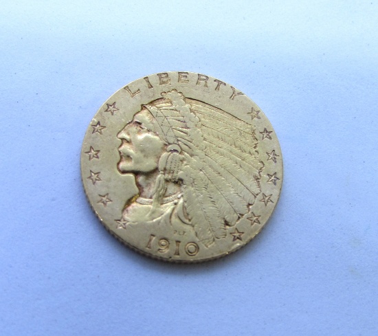 1910 INDIAN GOLD 2 1/2 DOLLAR COIN