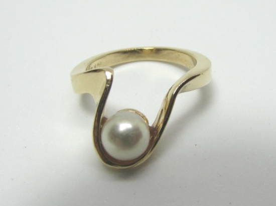 6MM PEARL RING 14K YELLOW GOLD FREEFORM SIZE 6