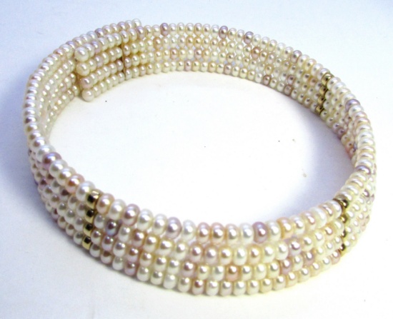14K GOLD BEAD 4 ROW PEARL COLLAR NECKLACE 400+