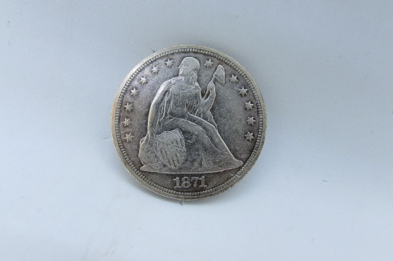 1871 SEATED DOLLAR XF US SILVER COIN