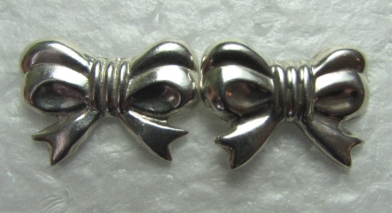 STERLING SILVER EARRINGS BOW RIBBON PIERCED