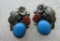 SIGNED RB TURQUOISE CORAL EARRINGS STERLING SILVER
