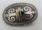 NATIVE SIGNED BELT BUCKLE STERLING SILVER INLAY