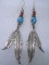 TURQUOISE CORAL EARRINGS STERLING SILVER FEATHER