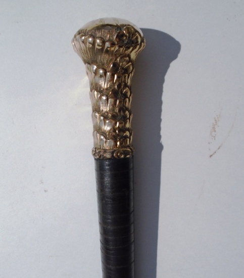 GOLD TOP PRESENTATION CANE STACKED LEATHER 1888