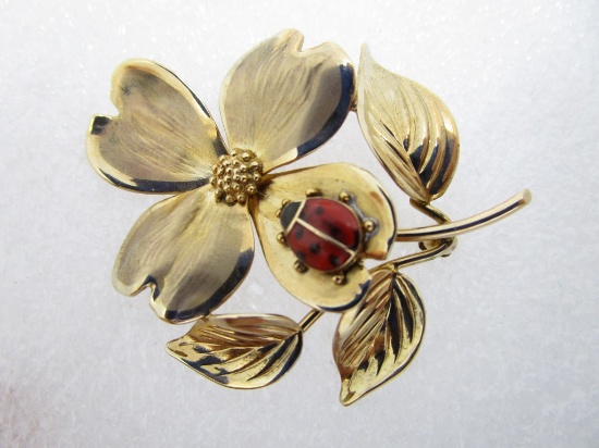 HSB ENAMEL 14K GOLD PIN LADYBUG BROOCH