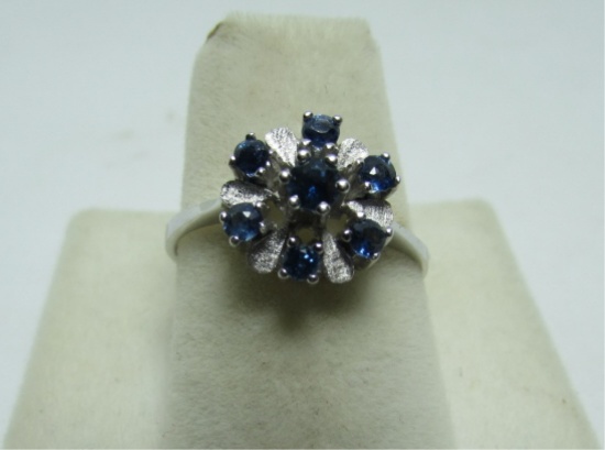 SAPPHIRE CLUSTER RING 14K WHITE GOLD SIZE 7 1/2