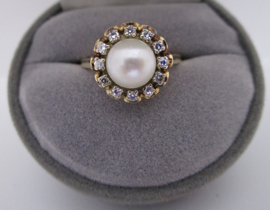 7.5MM PEARL .25CT DIAMOND RING 14K GOLD SIZE 8