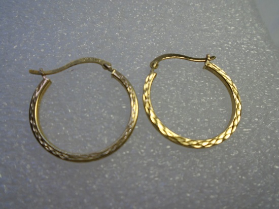 DIAMOND CUT HOOP EARRINGS 10K YELLOW GOLD