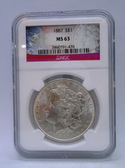 1887 MINT MS63 MORGAN SILVER DOLLAR COIN NGC