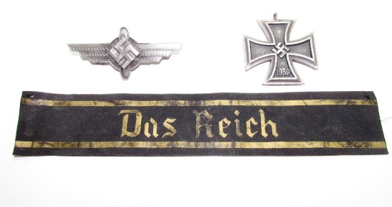 GERMAN WWII FLYERS PIN, CROSS DAS REICH RIBBON