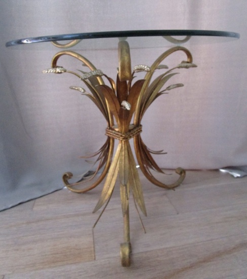 HOLLYWOOD REGENCY SIDE TABLE DORE WHEAT GILT SHEAF