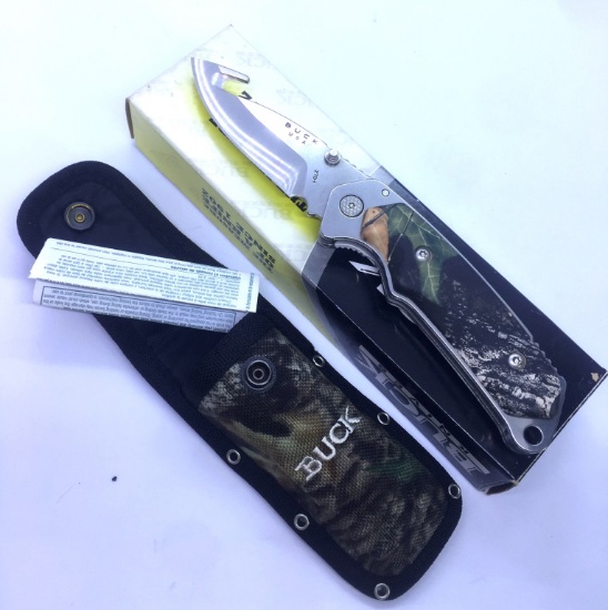 BUCK ALPHA HUNTER CAMO FOLDING KNIFE & BOX