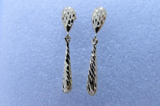 EARRINGS 14K YELLOW GOLD DIAMOND CUT DANGLE