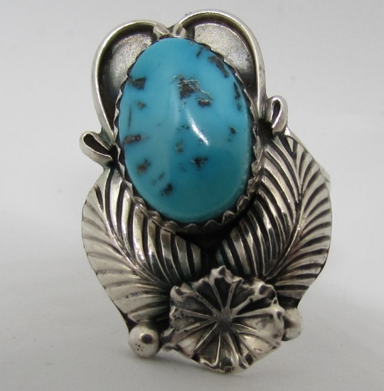 GENE NATAAN TURQUOISE RING STERLING SILVER NAVAJO