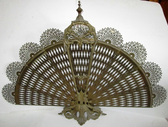 PIERCED FIREPLACE PEACOCK FAN FOLDING SCREEN