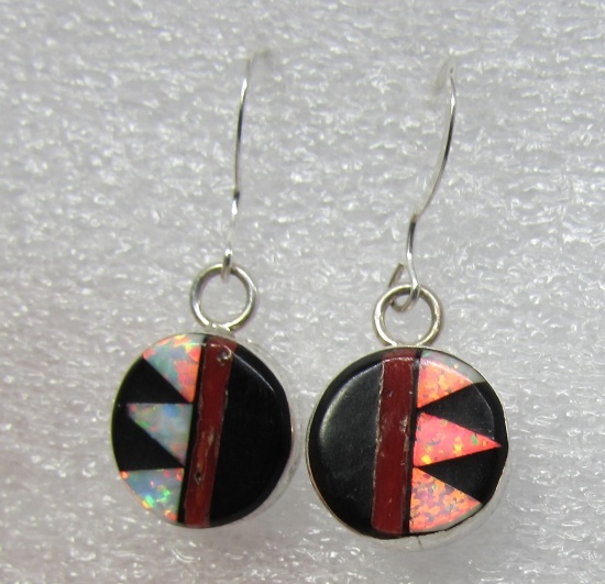 MARTINEZ INLAY EARRINGS STERLING SILVER OYSTER JET