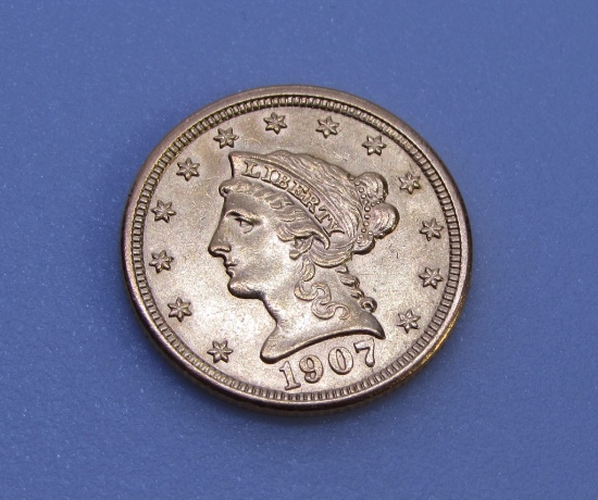 1907 UNCIRCULATED 2 1/2 DOLLAR US GOLD COIN