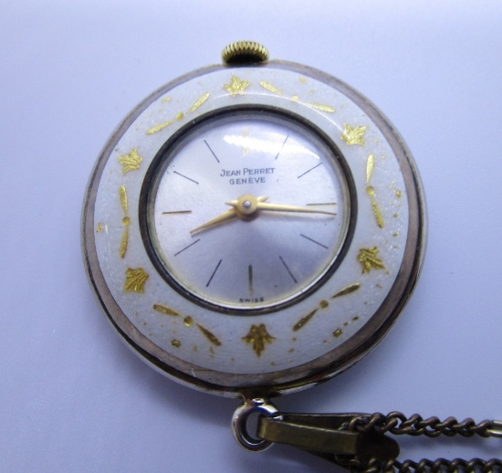 JEAN PERRET SWISS PENDANT WATCH  26" CHAIN ENAMEL