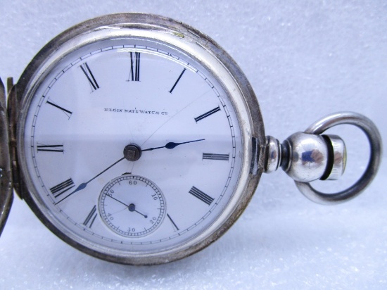 1878 ELGIN POCKET WATCH STERLING SILVER CASE