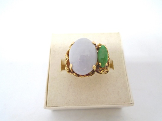 10CT LAVENDER & GREEN JADEITE JADE RING 14K GOLD