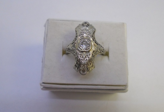 ANTIQUE 18K GOLD DIAMOND FILIGREE RING