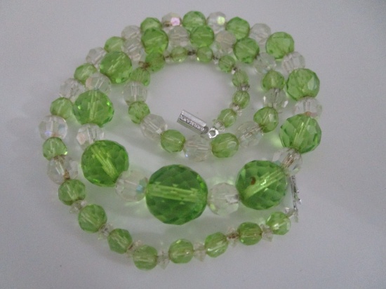 22" FACETED CRYSTAL BEADS NECKLACE AURORA BOREALIS