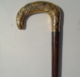 GOLD TOP PRESENTATION CANE WOOD HOOK REPOUSSE