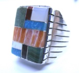 INLAY TURQUOISE RING STERLING SILVER SIZE 13