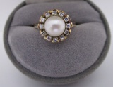 7.5MM PEARL .25CT DIAMOND RING 14K GOLD SIZE 8