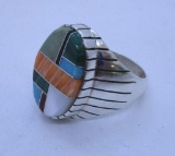 SIGNED INLAY RING STERLING SILVER TURQUOISE SIZE11