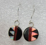 MARTINEZ INLAY EARRINGS STERLING SILVER OYSTER JET