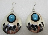 BEAR CLAW PAW TURQUOISE EARRINGS STERLING SILVER