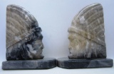 BOOKENDS CARVED STONE INDIAN CHIEF NATIVE AMERICAN