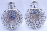 STERLING SILVER OVERLAY CRYSTAL FLASK 1890 BOTTLE