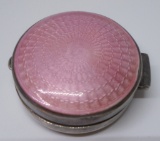 PINK GUILLOCHE STERLING SILVER ENAMEL COMPACT BOX